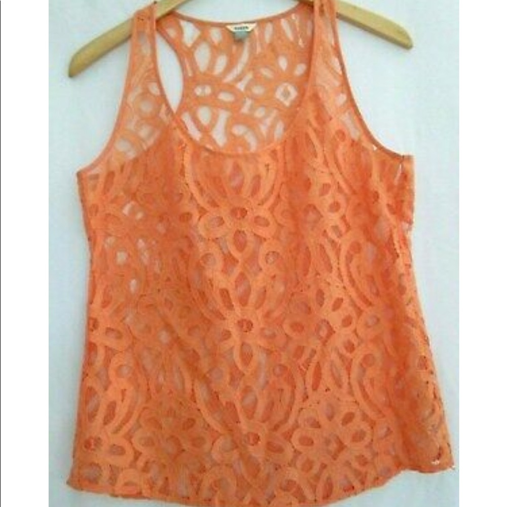 Coral Fossil Floral Lace Mesh Tank Top